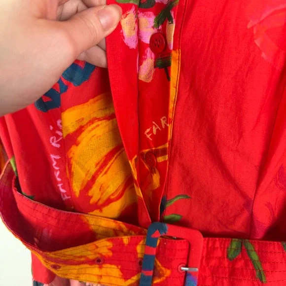 Farm Rio Tropical Fruit Printed Mini Shirt Dress Small Multicolor Belted Resort - Picture 3 of 13